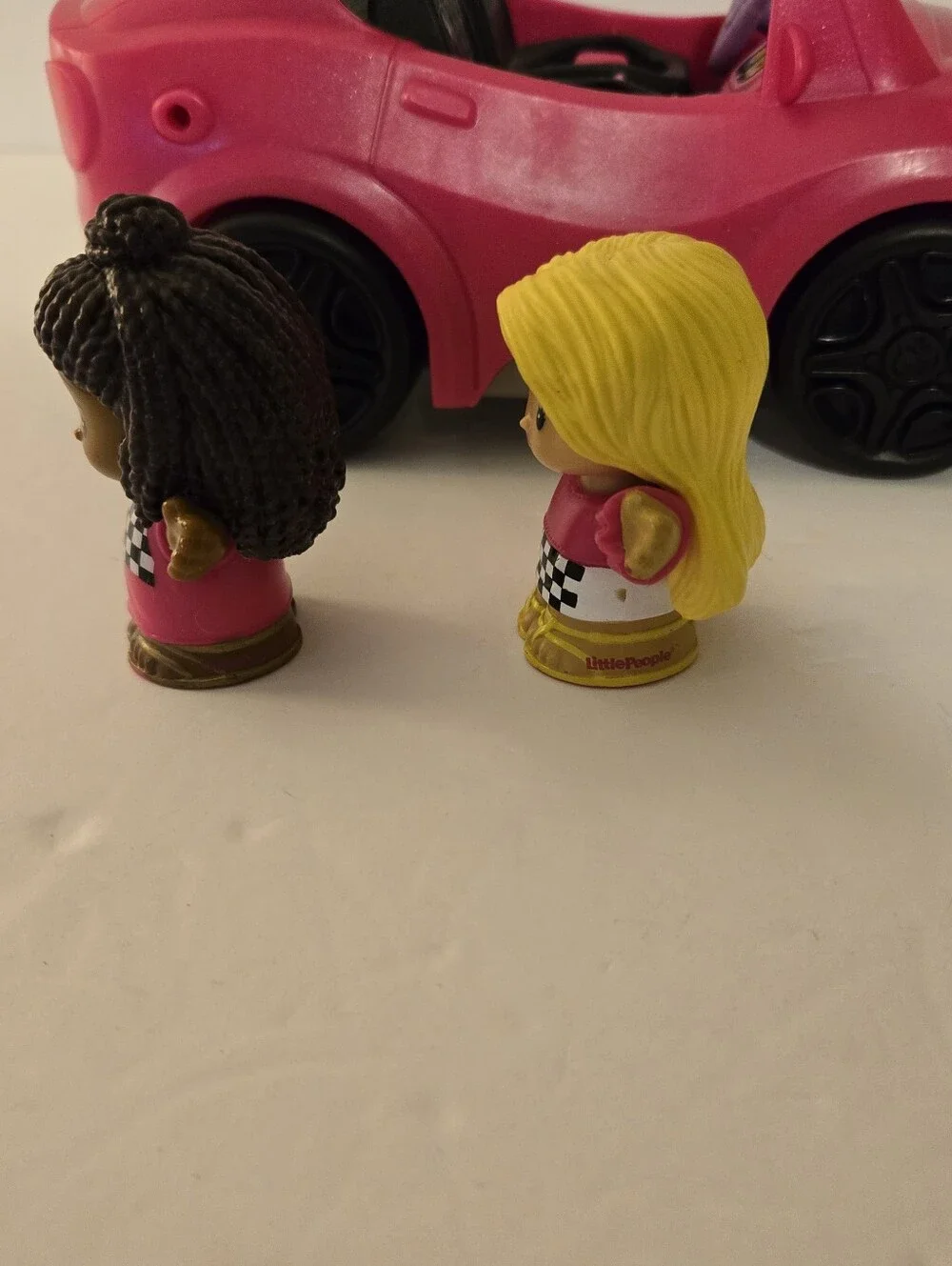 Fisher Price Little People Barbie Pink Convertble Music/Sounds 2 Figures Works